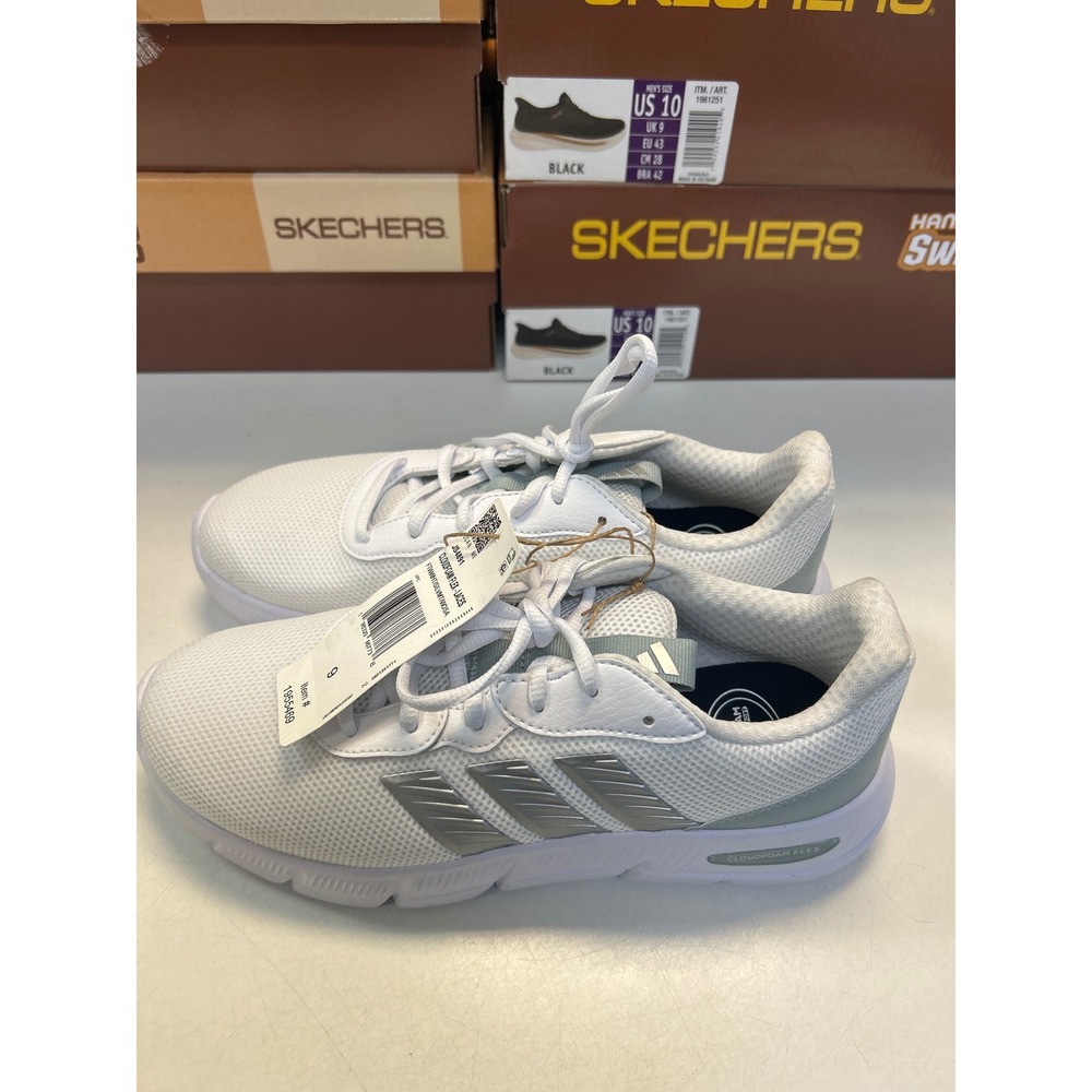Adidas Cloudfoam Flex Sneakers Womens Size 9 White Silver Athletic Shoes 0630